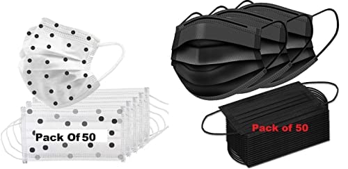 Wisezag Dotted Black Surgical Mask Pack of 100 Pieces Disposable Masks 3 Ply Layer & Nose Clip Ultrasonic Masks Pack of 100 Pcs Pin 3Ply Unisex-image-19