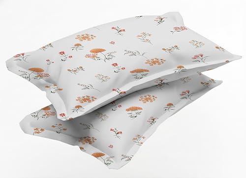 Image of Ezyption Cotton Super Soft 240 TC Elastic Fitted All Around Elastic Printed King Size Double Bed Bedsheet with 2 Pillow Cover 72 inch X 78 inch White Rust