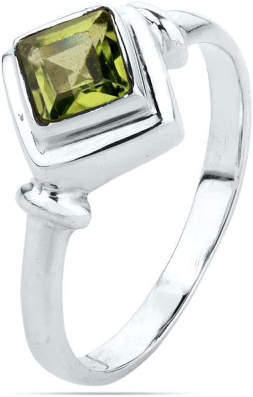 Square Peridot Solid 925 Sterling Silver Handmade Solitaire Rings For Womens, August Birthmonth Gemstone Rings, Gift Jewelry, Early Christmas Gift (US Ring size)