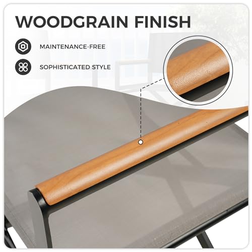 Grand patio Extra-Wide 2-Pack Directors Chairs, Folding Dining Chair Set of 2 with Sling, Woodgrain Armrests, Outdoor, Gray - Thumbnail 6