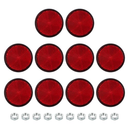 Image of PATIKIL Round Rear Reflectors, 10 Pcs Safety Reflective Warning Reflector Plastic Universal Motorcycle Reflector with M6 Screw Mount for Car Motorcycle Trailer Bike Bicycles Dirt, Red