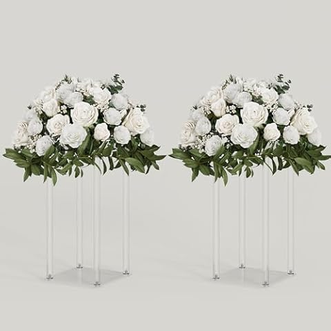 TEKXYZ Acrylic Centerpiece Stand, 2 Pcs 15.75 Inch Tall Flower Stand, Column Wedding Centerpieces, Flower Stand for Wedding Event Party Props, Home Decor, Table Cover