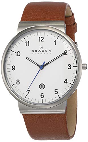 Skagen Men's Ancher Quartz Analog Stainless Steel and Leather Watch, Color: Silver/Brown (Model: SKW6082)