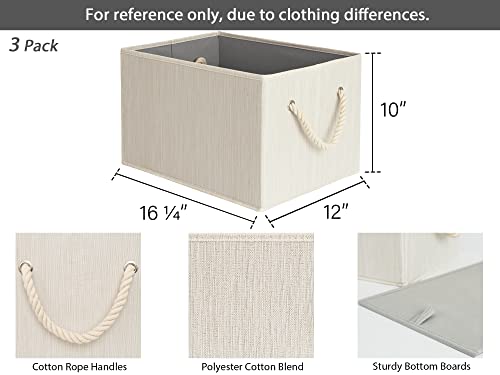 Storageworks 32L Storage Baskets For Organizing, Foldable Storage Baskets For Shelves, Fabric Storage Bins With Handles, Beige, White & Ivory, 3-Pack #TOP1