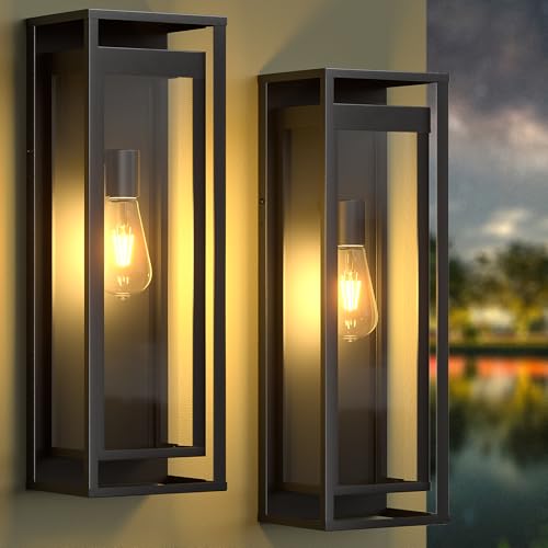Image of 20in Large Outdoor Wall Light Black Modern Sconce Exterior Lighting Fixture