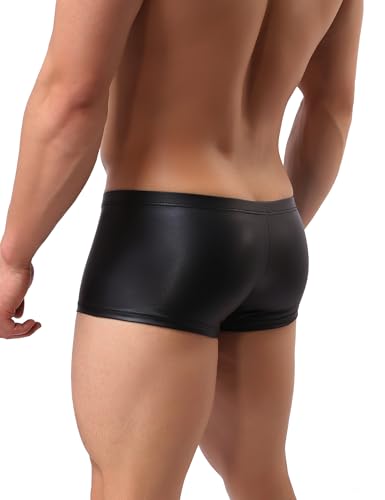 comeondear Mens Lingerie for Straight Men Sexy Faux Leather Boxer Briefs Low Rise Male Thongs Underwear for Men3