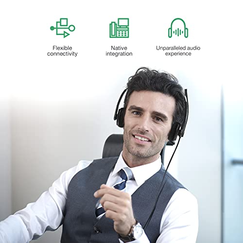 Image of Yealink Phone Headsets for Office Phones YHS34 Lite QD to RJ9 Wired Headset Compatible with Poly Snom Grandstream Phones Desk Landline Headset with Microphone -Dual /111g /2.1m Cable