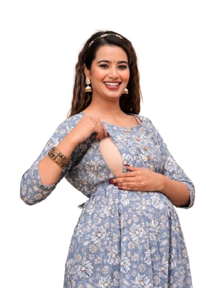Image of JAIPURFAME Stylish Women's Pure Cotton All Over Printed Kurti Gown, Maternity Dress, and Feeding Dress - Comfortable and Elegant Maternity Wear for Women