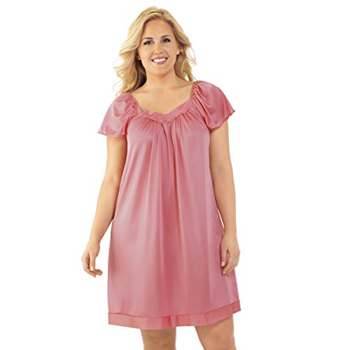 Exquisite Form Women's Coloratura Sleepwear Short Flutter Sleeve Gown 30109, Pink Parfait, Medium