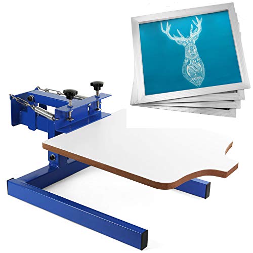 VEVOR Screen Printing Press 1 Color 1 Station and 4 Pieces 20x20 Inch Aluminum Silk Screen Printing Frames with White 110 Count Mesh