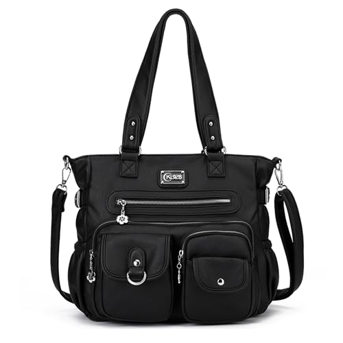 KL928 Handtasche Damen Tasche Umhängetasche Schultertasche Damentaschen gross für Damen Frauentasche PU Leder Damenhandtasche mit vielen Fächern (black)