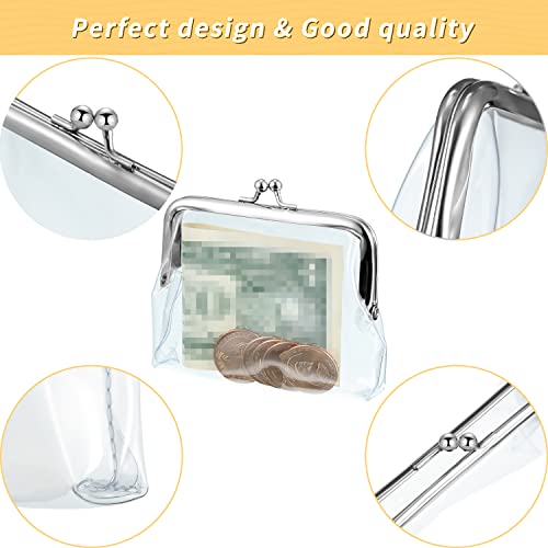 3 Pieces Clear Coin Purse Small Clear Wallet For Women Transparent Change Purse Kiss Lock Plastic Pvc Clear Coin Wallet For Carrying Your Change (Silver) #TOP2
