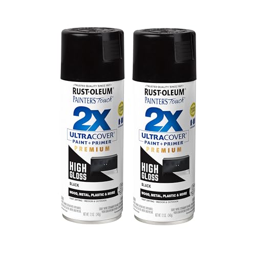 Image of Rust-Oleum Painter's Touch 2X Ultra Cover Spray Paint, High Gloss Black | Indoor and Outdoor Surfaces (Metal, Wood, Plastic), Fast Dry, Durable, Sprays from Any Angle, Comfort Tip, Oil Based