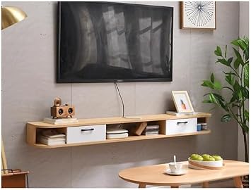 Floating Tv Stand Modern Meuble Flottant with Drawers Television Stands Solid Wood Wall Mounted Cabinet Unit,Floating TV Cabinet, Wall-Mounted Solid Wood TV Cabinet with Cable Holes for Sate