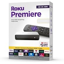 Roku Premiere Streaming Media Player HD/4K/HDR Simple Remote and Premium HDMI Cable, Black & Bundle Swanky Cables HDMI Cable, 3920R