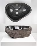 40 cm Stein-Waschbecken mit Hahnloch Flussstein-Aufsatzwaschbecken Naturstein Findling Granitwaschbecken für Bad Gäste WC Wohnfreuden