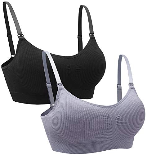 Suekaphin 2PACK Nursing Maternity Bra for Pregnancy Women Breastfeeding Comfortable Sleeping with Extenders,Sort Rib-b,XX-Large
