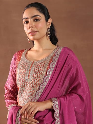 Image of Libas Printed Silk Blend Straight Kurta With Trouser and Dupatta