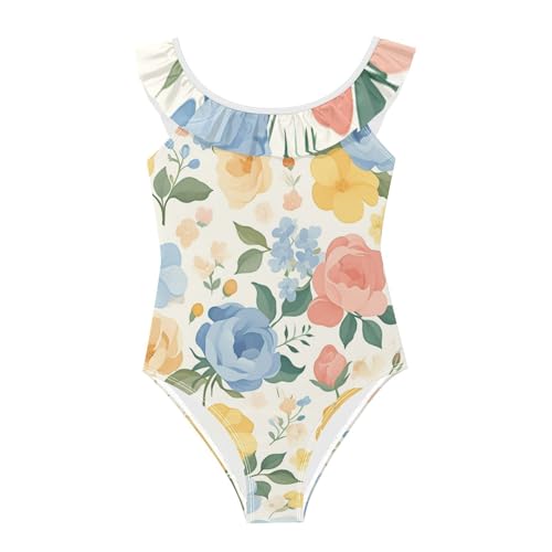 Traje de baño para niña de 3 a 6 años bañador infantil beige con flores