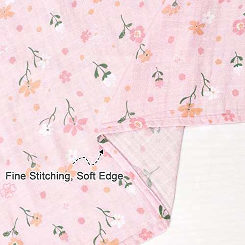 Phf 100% Cotton Baby Swaddle Blanket, 4 Pack Ultra Soft Baby Muslin Blanket For Baby Girls, Breathable Receiving Blankets Swaddle Wrap For Newborns, Large 47X47 Inches, Rose Floral #TOP3