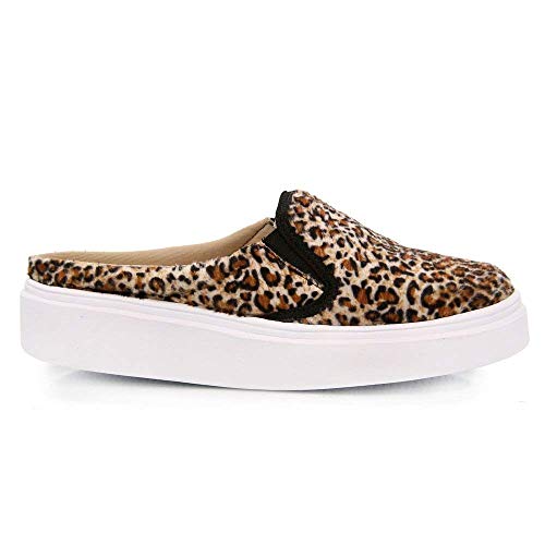 Tênis Mule Feminino Slip On Calcanhar Aberto Babuche Floral Cor:Onça;tamanho:37