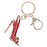 JOINPAYA Llavero Colgante de Tacón Alto Rojo Incrustaciones de Gemas, Accesorio Metálico para Bolso y Llaves, Adorno Decorativo Resistente y Multifuncional para Mujer, Obsequio Elegante