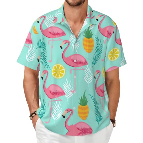 Chemise boutonnée à manches courtes homme imprimé flamant rose original et sa poche avant pratique