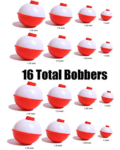 WUYUEJXI Fishing Bobbers Assortment, Large & Small Red and White Fishing Bobbers for Fishing Bobbers Floats, 16 Fishing Bobbers Set