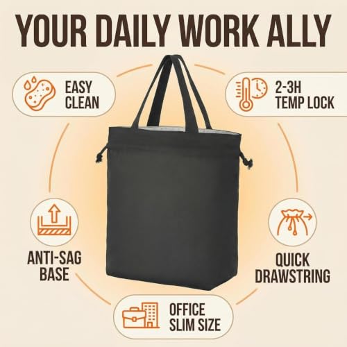 Image of Insulated Lunch Bag with Drawstring Closure, Green, Reusable Tote for Meals (Black)