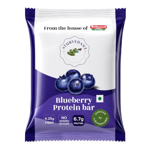 Image of Ayurvedant Blueberry Protein Bar, 6.7g High Protein, No Added Sugar, Energy Snack for Gym & Fitness, 20g