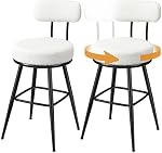 VASAGLE 360° Swivel Bar Stools Set of 2, Counter Height Bar Stools with Back, Boucle Fabric, Contemporary Modern, 25.4 Inch Tall, Kitchen and Home Bar, Cloud White ULBC130W01V1
