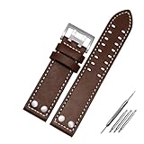 HMFANG Cinturino for orologio in vera pelle da 20 mm e 22 mm compatibile con cinturino for orologio Hamilton Khaki Field H760250 H77616533 con fibbia a bottone(Brown white silver,20mm)