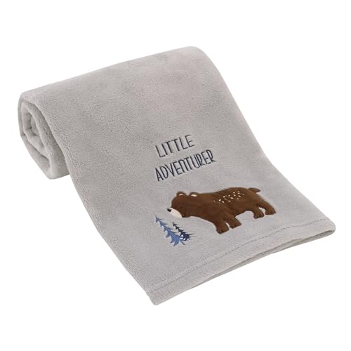 Image of Little Love by NoJo National Park Gray, and Brown Bear Little Adventurer Super Soft Appliqued Baby Blanket