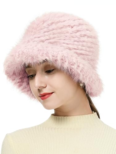 Gorro de pescador tipo bucket con peluche sintético para mujer