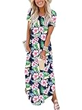 ANRABESS Womens Summer Maxi Dress Short Sleeve Casual Loose Long T Shirt Dresses Split Vacation Beach Sundress Travel Outfits Floral Print Large