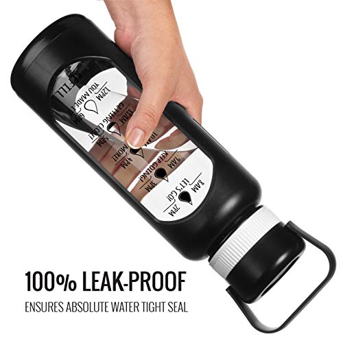 NatureWorks HydroMATE 32 oz Glass Water Bottle with Straw and Motivational Time Markings in Plastic Sleeve Drink More Water Bottle for Gym Sports Hydro MATE 1 Liter