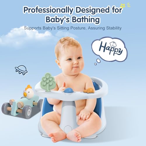 Image of Baby Bath Seat for Babies 6 Months & Up, Non-Slip with Suction Cups, Safe & Comfortable Infant Bath Seat for Bathtub, Blue
