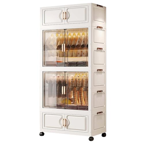 Armario Dormitorio Pequeño Portátil con Puertas Armario Dormitorio Estructura Fuerte e Apilable Armario Esquinero Dormitorio para Dormitorios, Casas de Alquiler, Apartamentos(78 * 41 * 213cm)