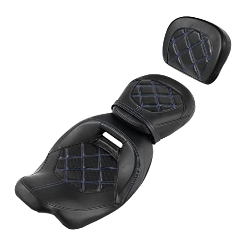 XFMT Motorcycle Low Profile Two-Piece 2-Up Driver Passenger Seat W/Sissy Bar Backrest Pad For Harley