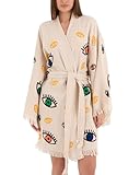 Acetory Muslin Kimono Robe for Women - Luxury Valentine's Day Gift - Soft Organic Cotton Spa Bathrobe - Knee Length Evil Eye