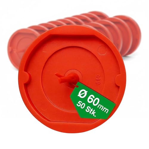Signaldeckel Ø 60 mm – Dosendeckel & Steckdosen Abdeckung, wiederverwendbarer Kunststoff‑Deckel mit Signalborsten – Schutz & Markierung für Unterputzdosen beim Verputzen (50 x Signaldeckel - 60 mm)
