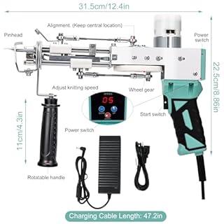 zowwfast Rug Tufting Gun Starter Kit with Carpet Trimmer, 2 in 1 Cut Pile Loop Pile Rug Tufting Kit, Non-Slip Grip Carpet Tufting Gun Kit with Digital Screen Controls Speed, Rug Maker Machine& Cloth