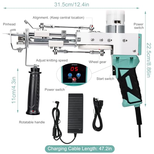 Image of Tufting Gun Kit 2 in 1 Non-Slip Grip Carpet Trimmer kit Digital Screen Controls Speed Rug Gun Kit Cut Pile /Loop Pile Rug Tufting Kit