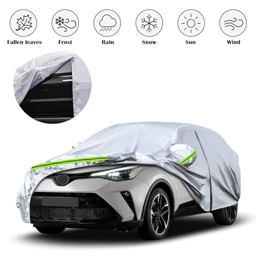 Image of Waterproof Car Covers Replace for 2018-2024 Toyota C-HR, 6 Layers Silver All Weather Car Cover with Zipper Door & Windproof Bands for Snow Rain Dust Hail Protection