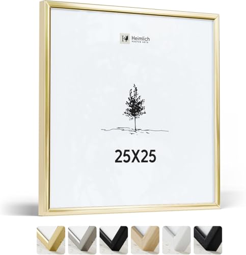 Heimlich® - Marco de fotos - 25 x 25 cm, aluminio y metal, dorado - Marco de fotos cuadrado pequeño con lámina de plástico - Montaje en pared