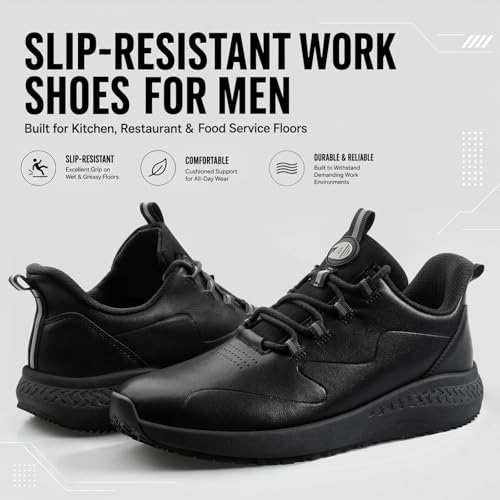 Image of Non Slip Work Shoes for Men Slip on Waterproof Kitchen Chef Restaurant Walking Sneakers Comfortable Food Service Working Footwear Leather Nursing Shoe