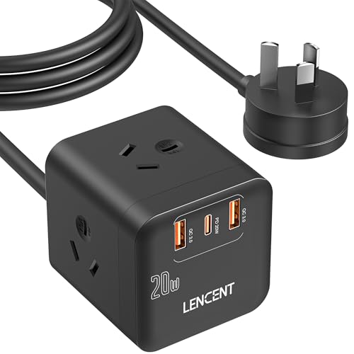 LENCENT Power Strip with USB, PD 20W Fast Charging Cube, Power Outlet Extender with 3 AC Outlets, 2 USB A and 1 Type-C Ports, Surge Protector Power Board for Home, Office, 1.65M Cable