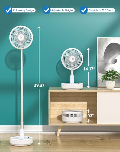 Primevolve Portable Oscillating Standing Fan,Rechargeable Battery Operated USB Floor Table Desk Fan with Remote, Bedroom Camping Travel Fans White 7.7\"