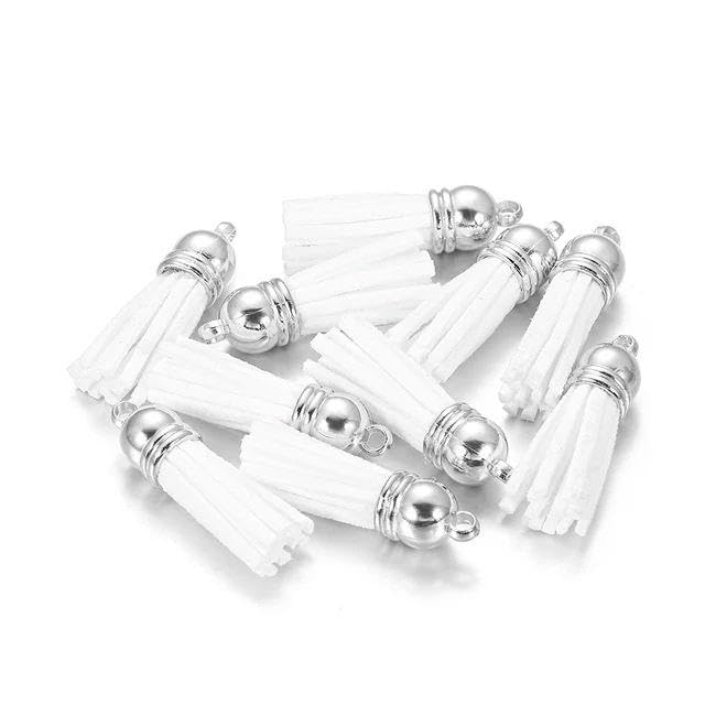 10/20/60pcs 38mm Vintage Leather Tassels Fringe Purl Macrame For DIY Jewelry Making Keychain Cellphone Strap Pendant Accessories-White-20pcs Rose Gold Cap