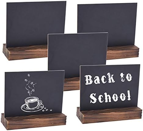 Autoark 5 x 6 inch Mini Tabletop Chalkboard Signs with Removable Wood Base Stands,Rustic&Vintage Style,5 Pack,AOF-003